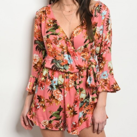 Pants - Last One! SM Get Lucky LA Pink Floral Romper